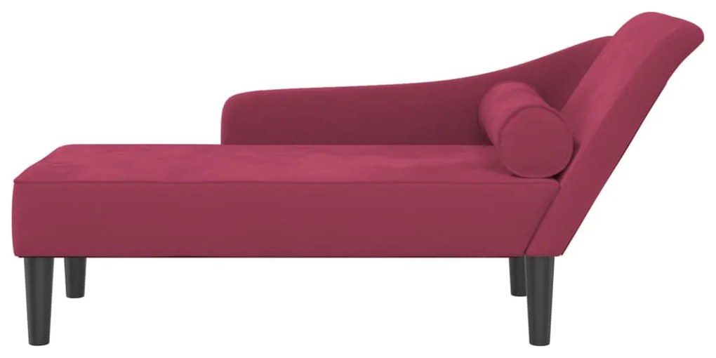 Chaise longue com almofadões veludo vermelho tinto