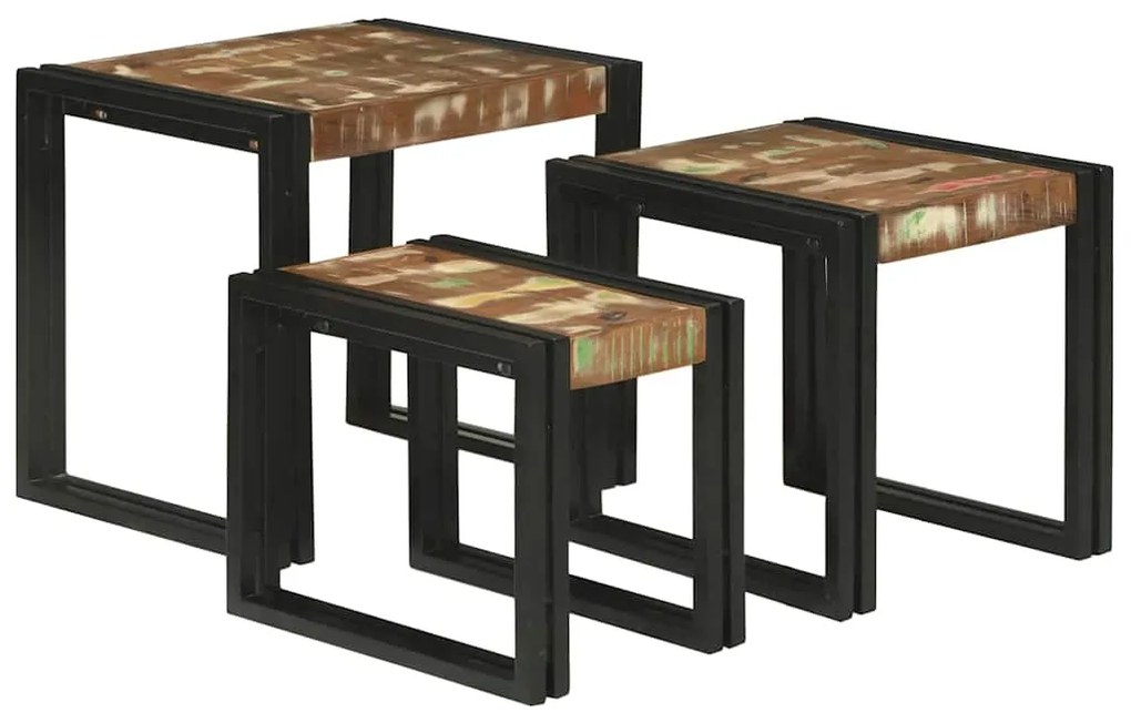 Mesas encaixáveis 3 pcs Multicor Madeira recuperada maciça