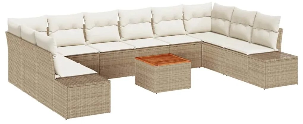 Conjunto de Sofá de Jardim com 11 peças e almofadas bege em rattan sin