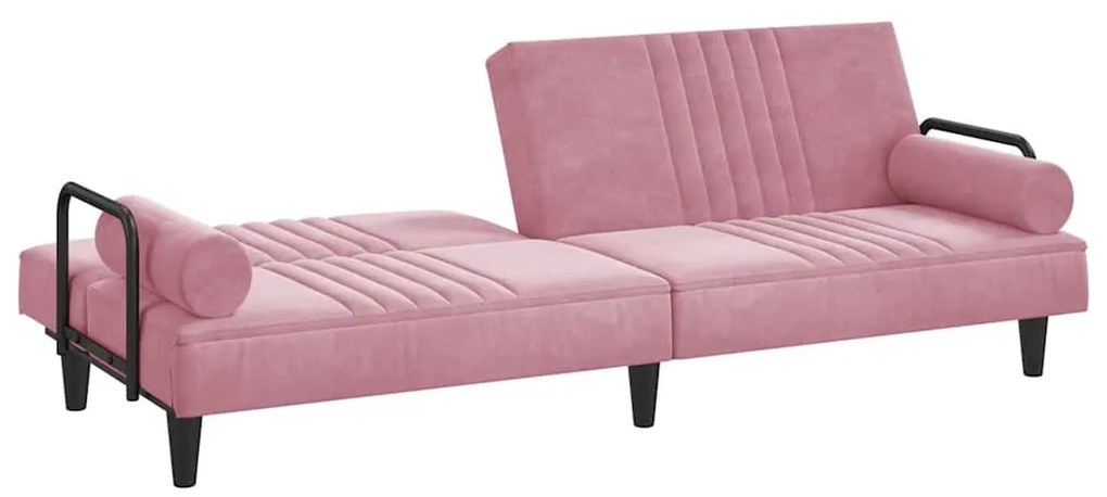 Sofá-cama com apoio de braços veludo rosa