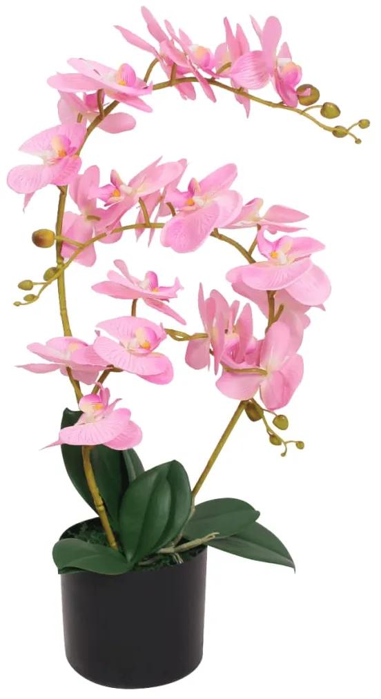 Planta orquídea artificial com vaso 65 cm rosa