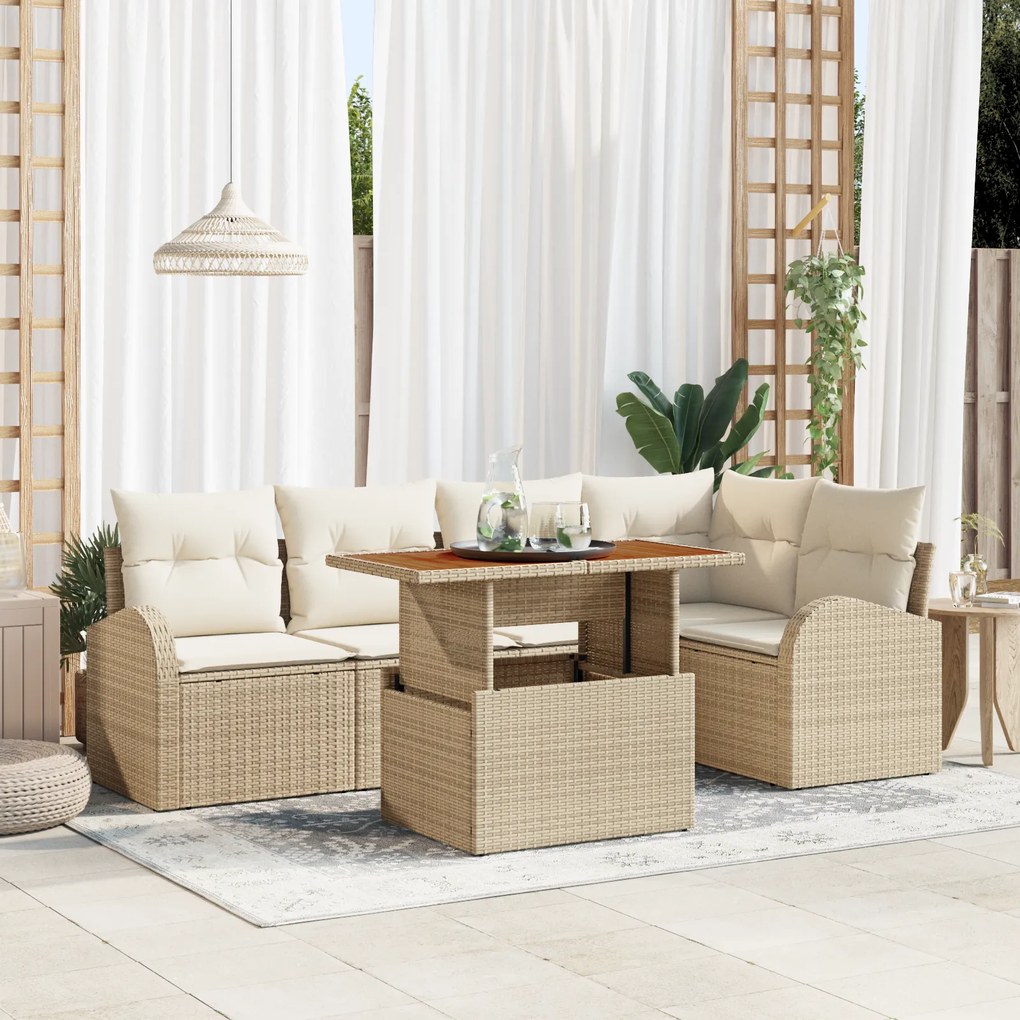 Conjunto de Sofás de Jardim vidaXL de 6 Peças com Almofadas Bege de Ra