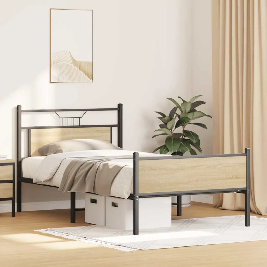Estrutura de cama sem colchão 107x203 cm carvalho sonoma
