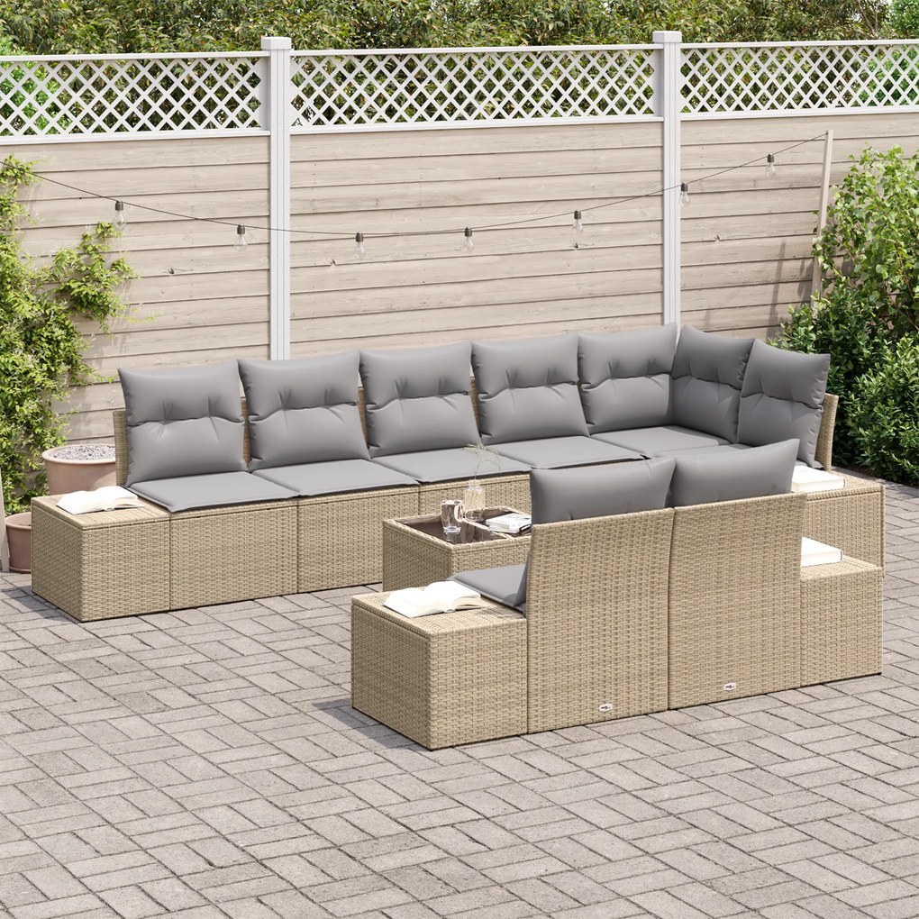 Conjunto de Sofá Jardim de 9 Peças com Almofadas de Rattan Preto