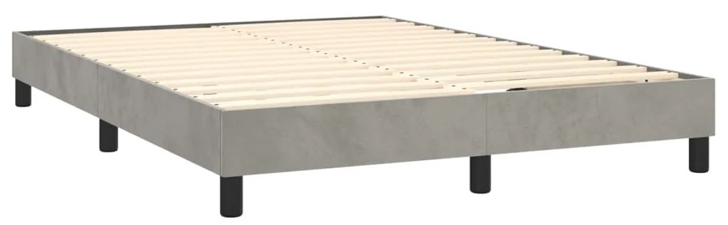 Cama box spring c/ colchão/LED 140x190 cm veludo cinzento