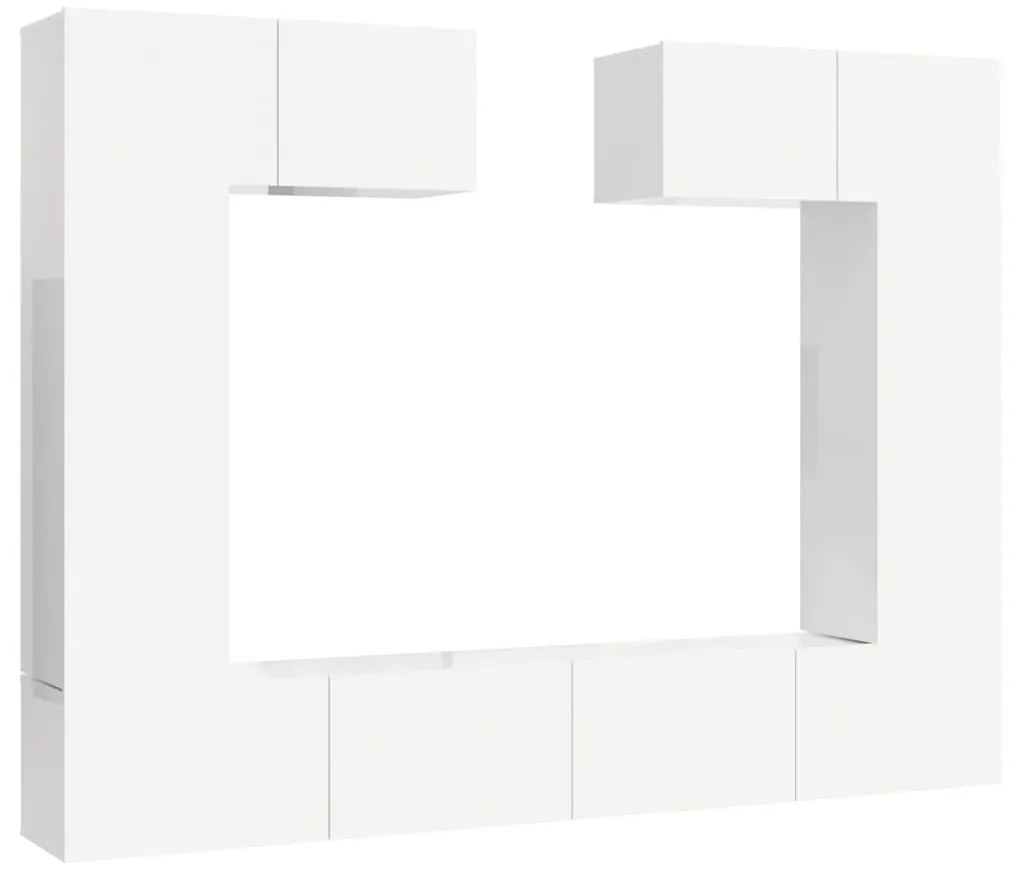 6 pcs conjunto móveis de TV madeira processada branco brilhante