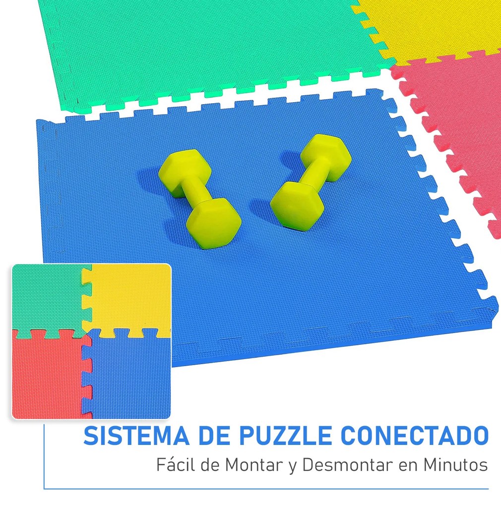 HOMCOM Tapete Puzzle com 8 Peças Tapete Protetor de Borracha EVA com Área de Cobertura de 2,88m² para Casa Academia Pilates 60x60x1,2cm Multicor