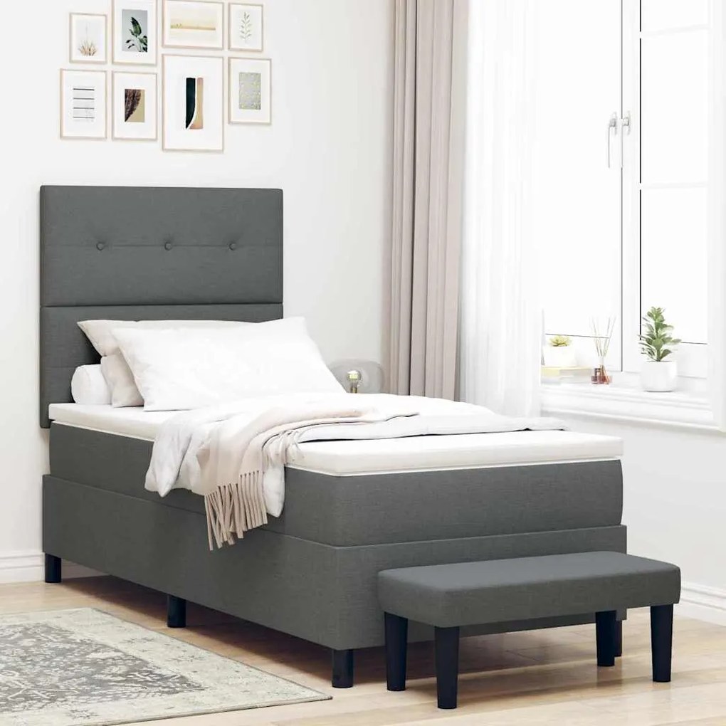 vidaXL Cama Box com colchão Cinza Escuro 100 x 200 cm tecido