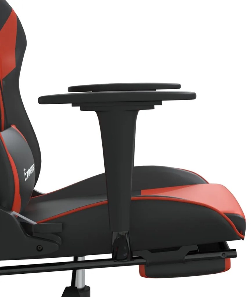 Cadeira gaming massagem + apoio pés couro artif. preto/vermelho