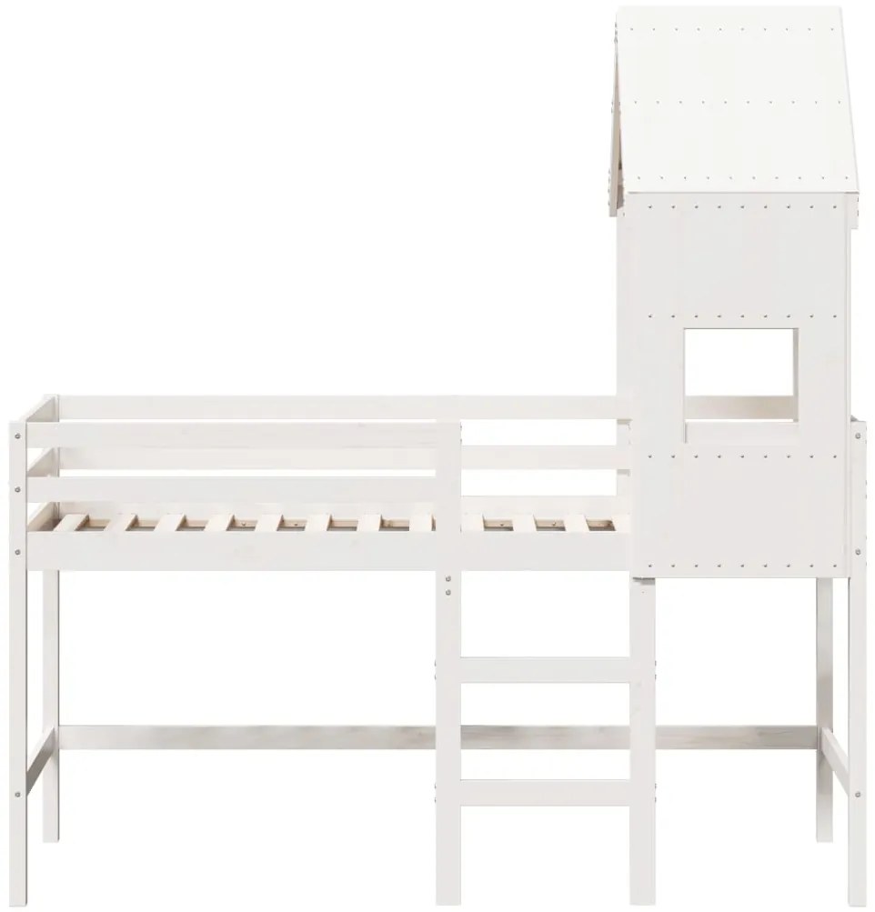 Cama alta c/ escada e telhado 90x190 cm pinho maciço branco