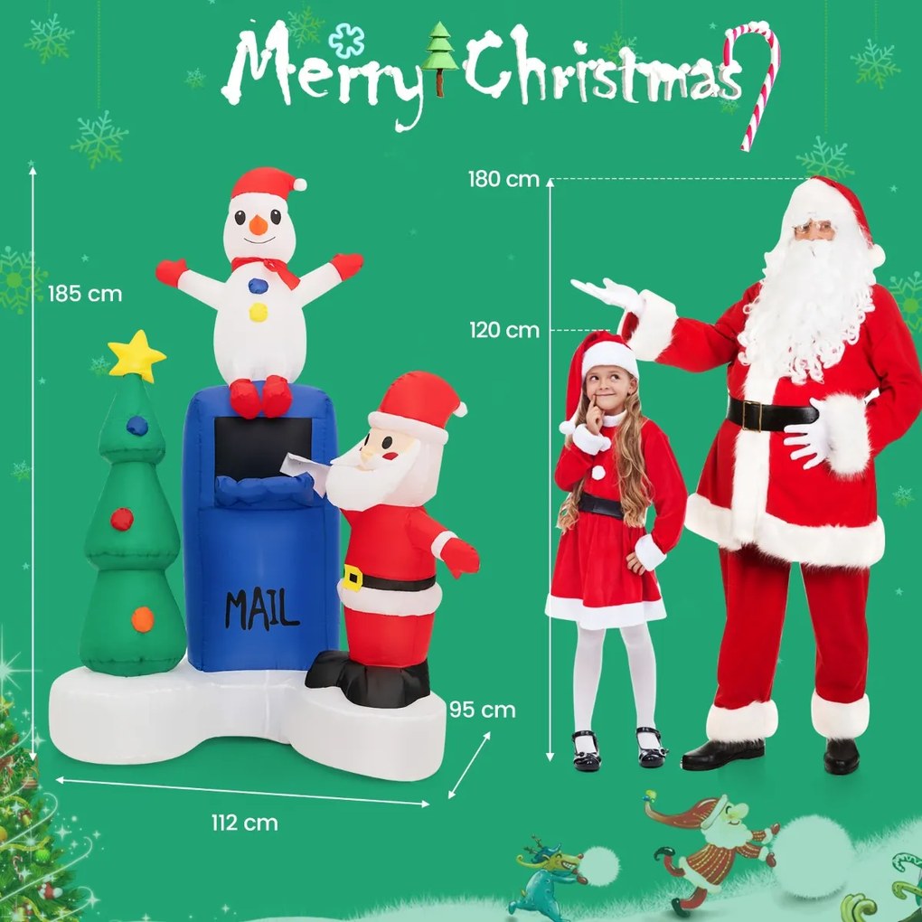 Insuflável de Natal Caixa de correio iluminada, Pai Natal, Boneco de neve e Árvore de Natal com luzes LED 112 x 95 x 185 cm
