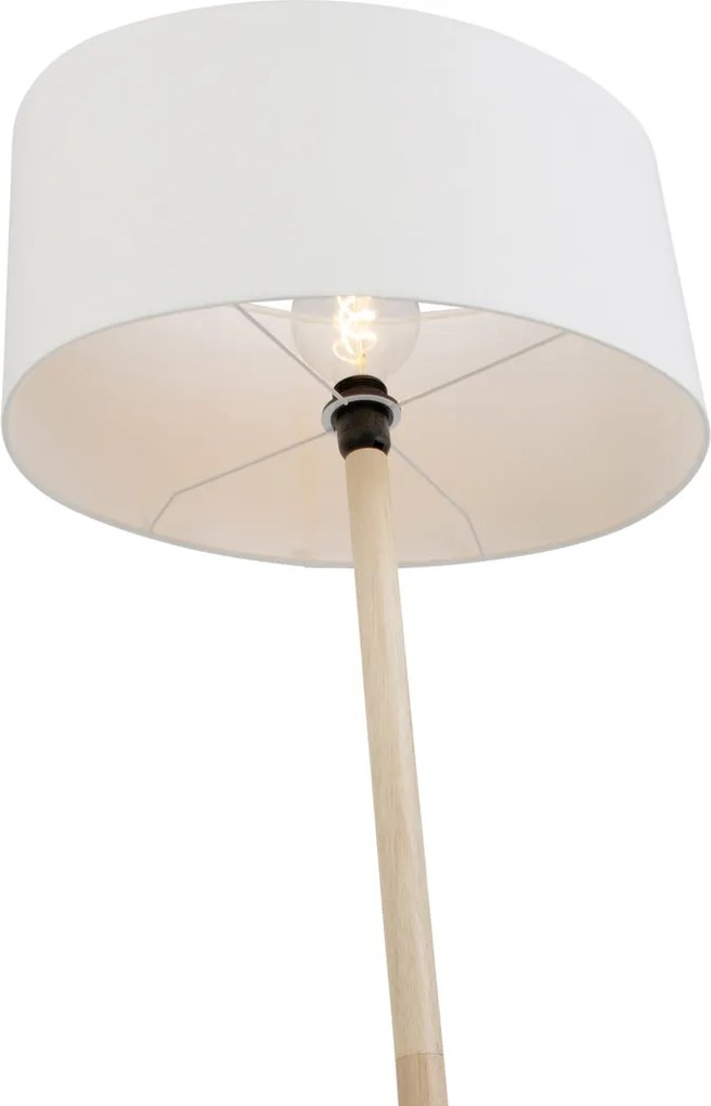 Candeeiro de pé de madeira com abajur oval de linho branco 50cm - Mels