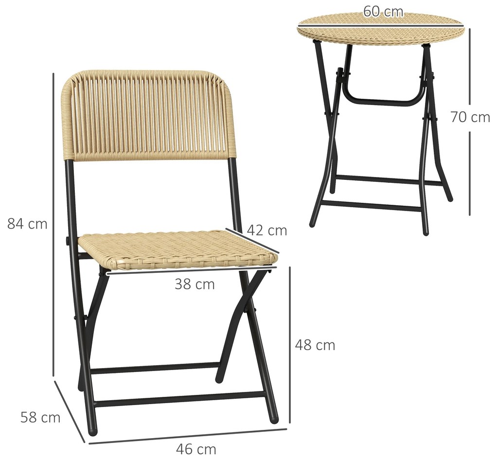 Conjunto de Mesa e Cadeiras de Jardim de Vime Conjunto de 3 Peças Móve