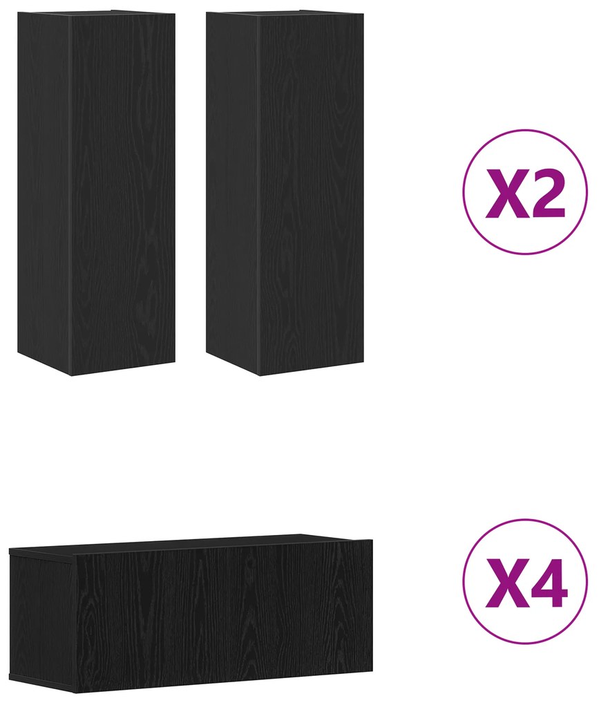 Conjunto de Estante de TV 8 Peças - Montado na Parede, Carvalho Preto,