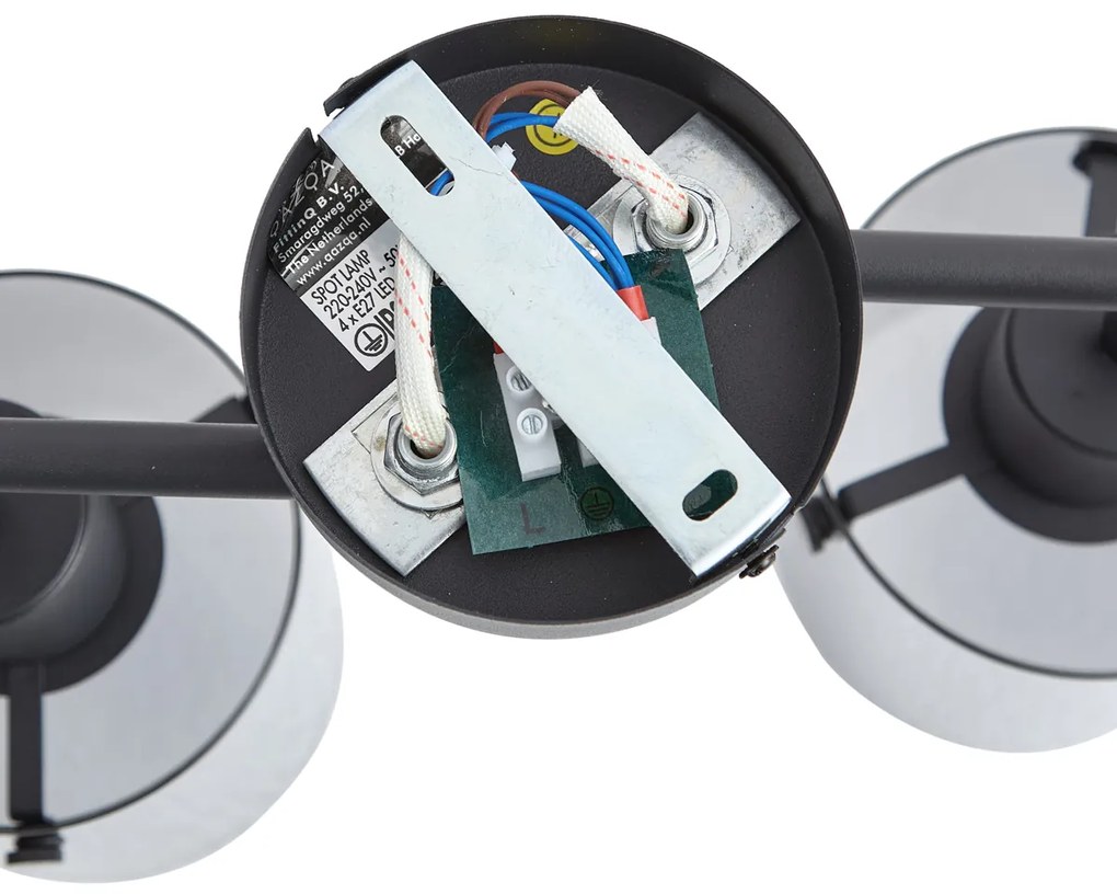 Foco de teto de design preto com vidro fumê 4 luzes - Domo Moderno