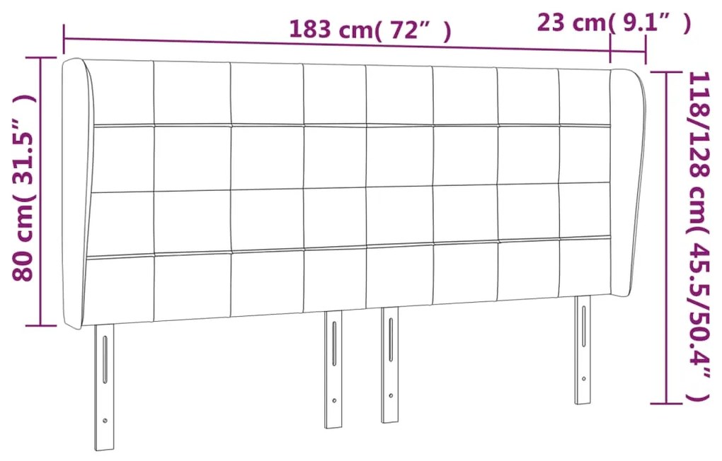 Cabeceira de cama c/ abas veludo 183x23x118/128 cm preto