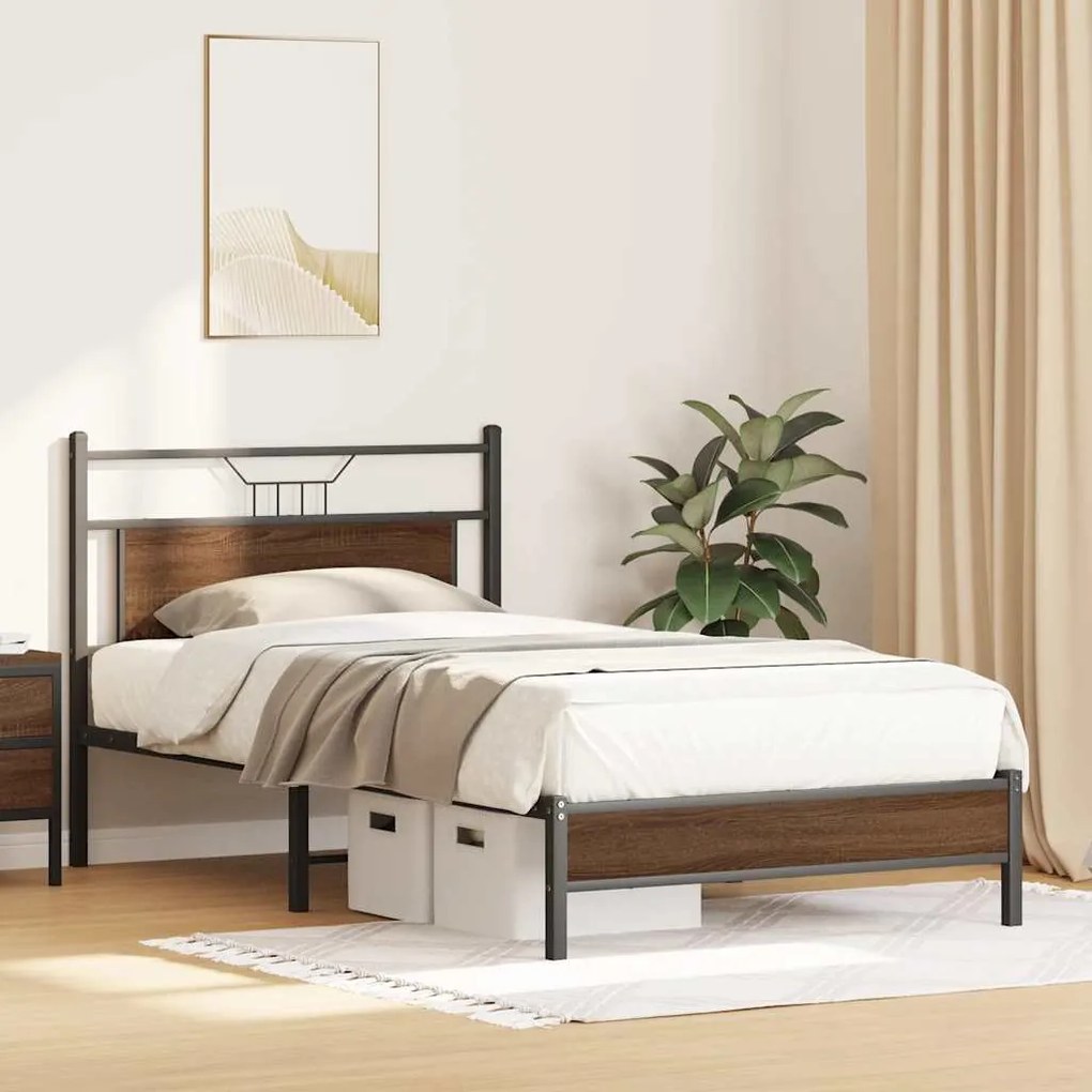 Estrutura de cama sem colchão 107x203 cm carvalho castanho