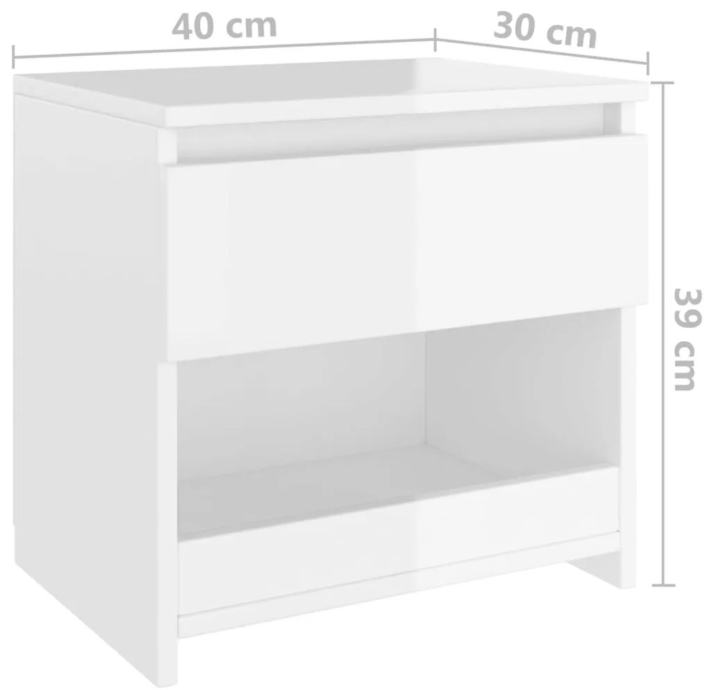 Mesas de cabeceira 2 pcs 40x30x39 cm contrapl. branco brilhante