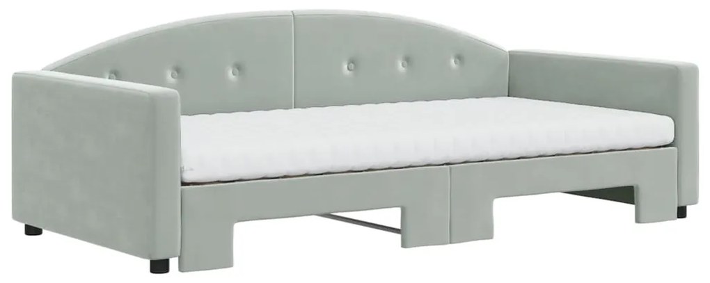 Sofá-cama c/ gavetão e colchões 100x200cm veludo cinzento-claro