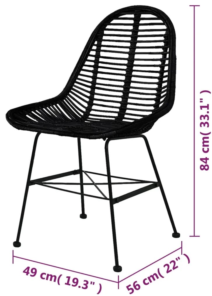 Cadeiras de jantar 6 pcs vime genuíno preto