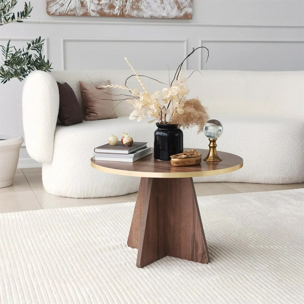 Mesa de Café Mushroom – Dourado e Nogueira – 60x40x60 cm