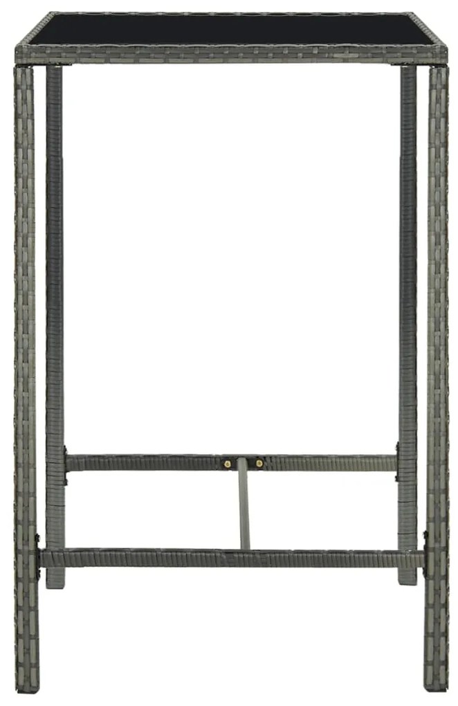 Mesa de bar para jardim 70x70x110 cm vidro e vime PE cinzento