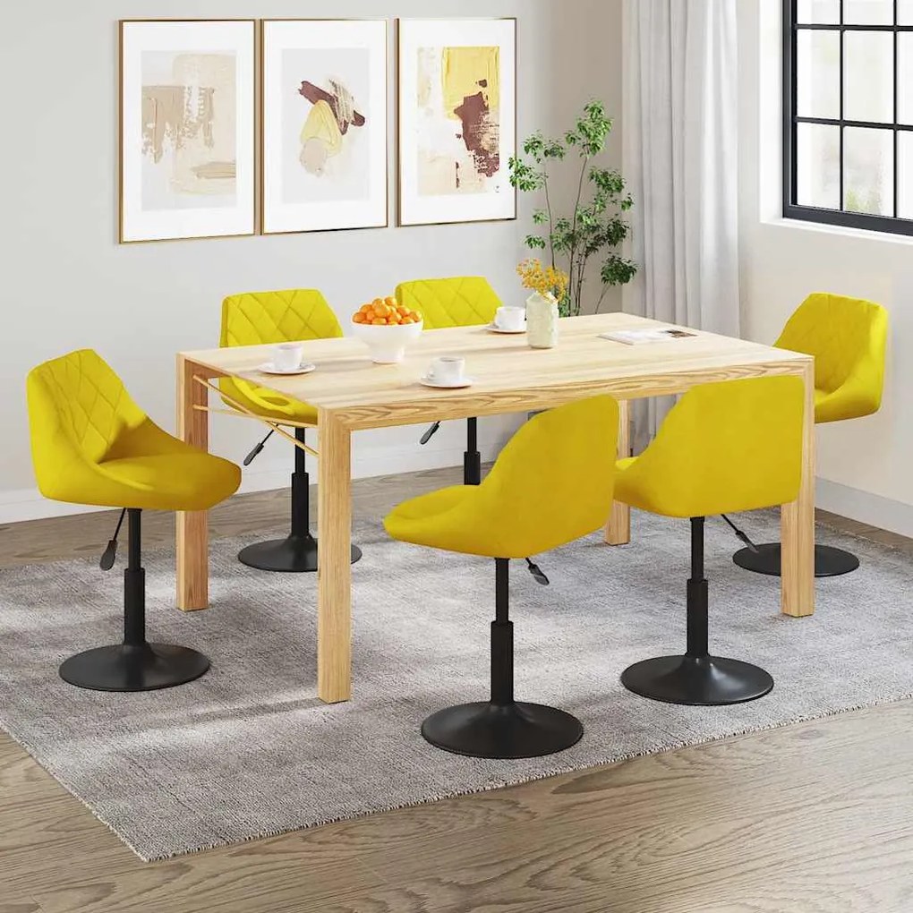 vidaXL Cadeiras de jantar giratórias 6 pcs veludo amarelo mostarda