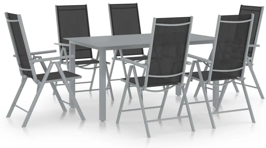 7 pcs conjunto de jantar para jardim alumínio prateado e preto