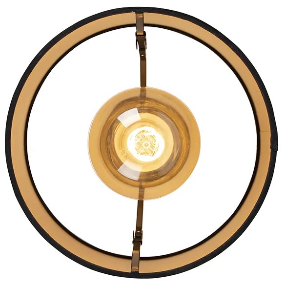 Candeeiro de teto com abajur de algodão preto com dourado 25 cm - Combi Black Clássico / Antigo