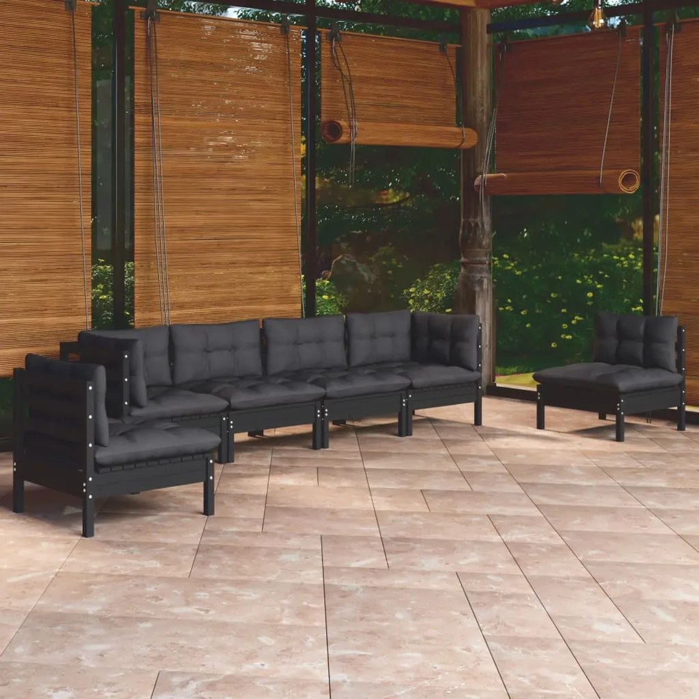 vidaXL 7 pcs conjunto lounge jardim c/ almofadões pinho maciço