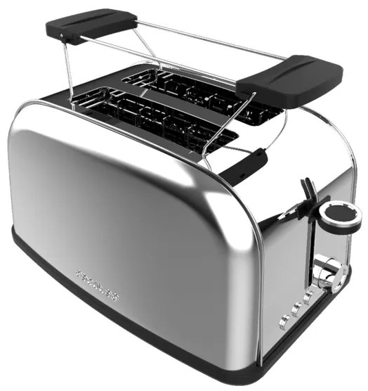 Torradeira vertical Toastin' time 850 Inox Steel com dupla ranhura curta e suporte para pão