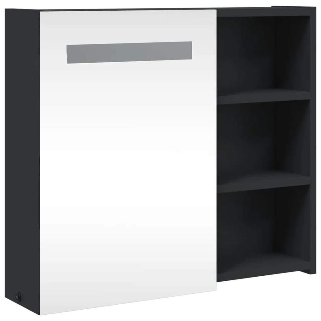 Armário espelhado p/ casa de banho c/ LEDs 60x13x52 cm preto