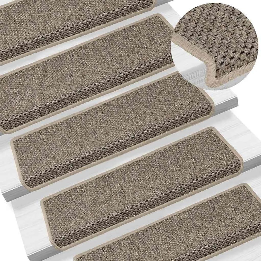 Tapetes escada adesivos aspeto sisal 30pcs 65x21x4 bege-escuro