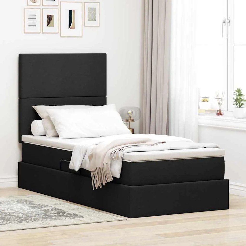 vidaXL Cama com arrumação e colchão Preto 90 x 200 cm Poliéster