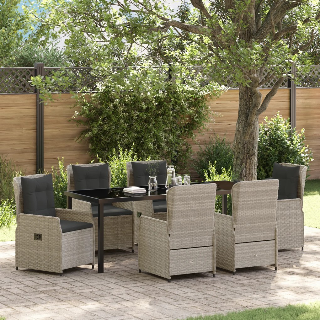 Conjunto de Jantar para Jardim de 7 Peças Cinza Claro em Rattan Polimérico