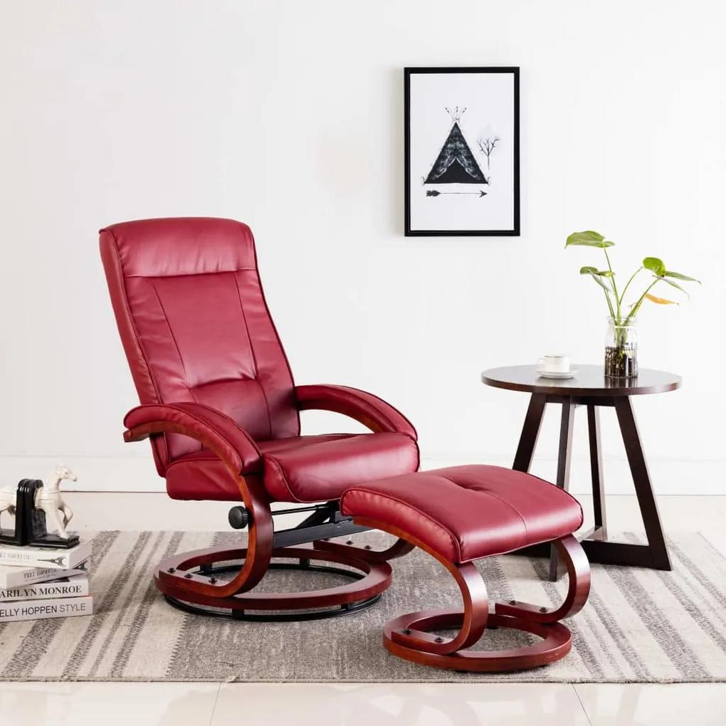 Cadeira reclinável c/ apoio pés couro artificial vermelho tinto