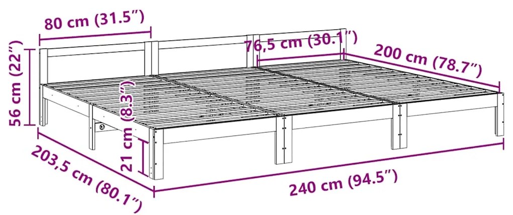 Estrutura de cama familiar sem colchão 240x200 cm