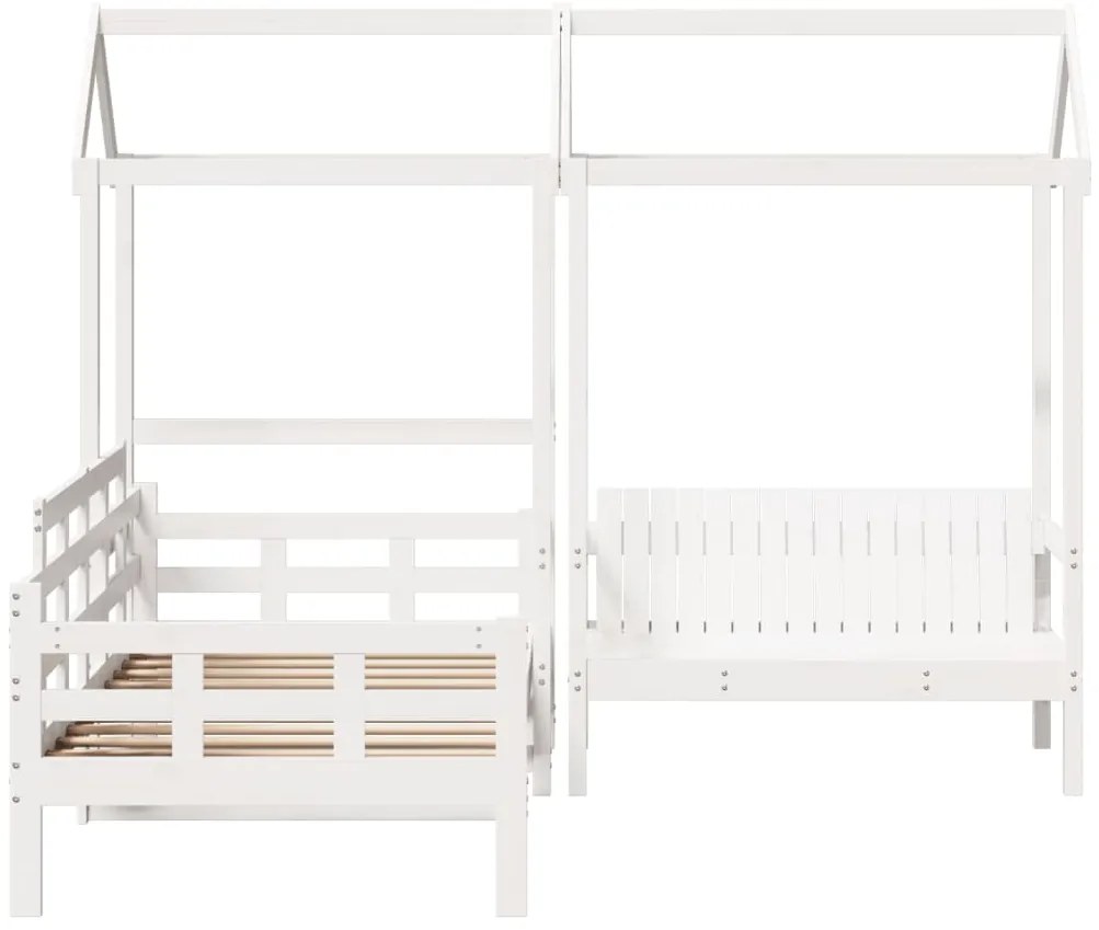 Conj. sofá-cama e banco c/ telhado 90x200cm pinho maciço branco