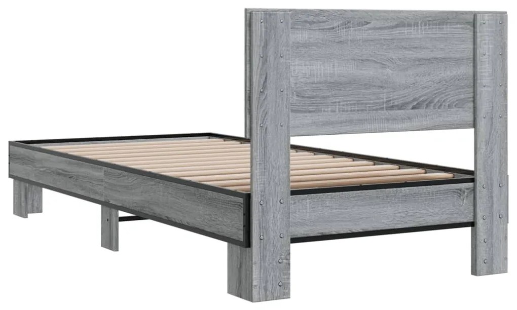 Estrutura cama 100x200 cm derivados madeira/metal cinza sonoma