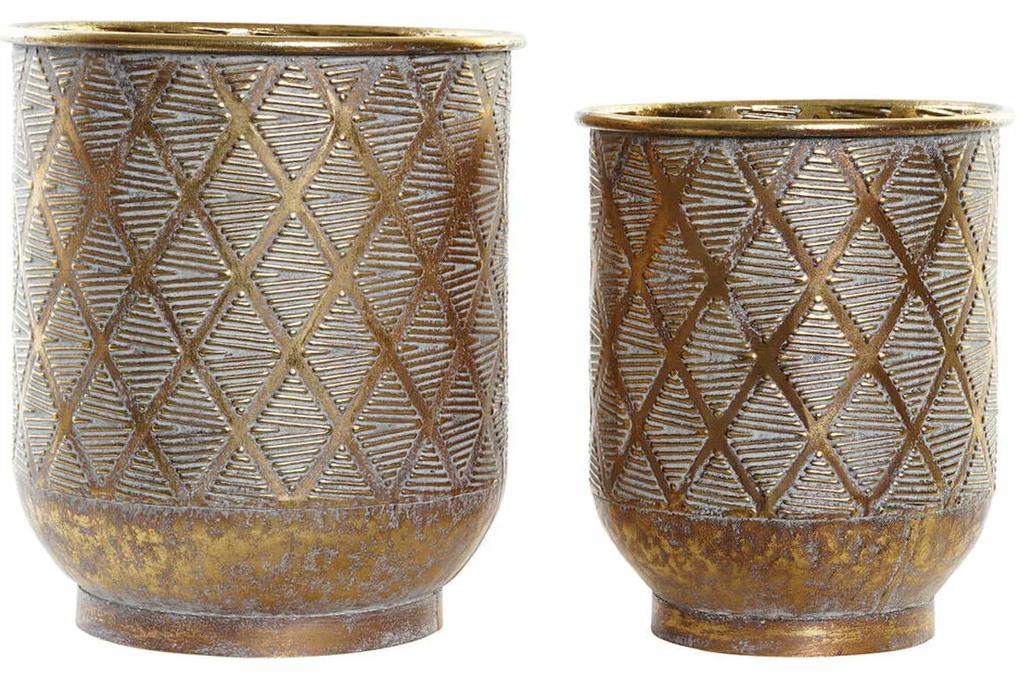 Conjunto de Vasos DKD Home Decor Dourado Metal (22.5 x 22.5 x 27 cm) (27 x 27 x 31 cm) (2 pcs)