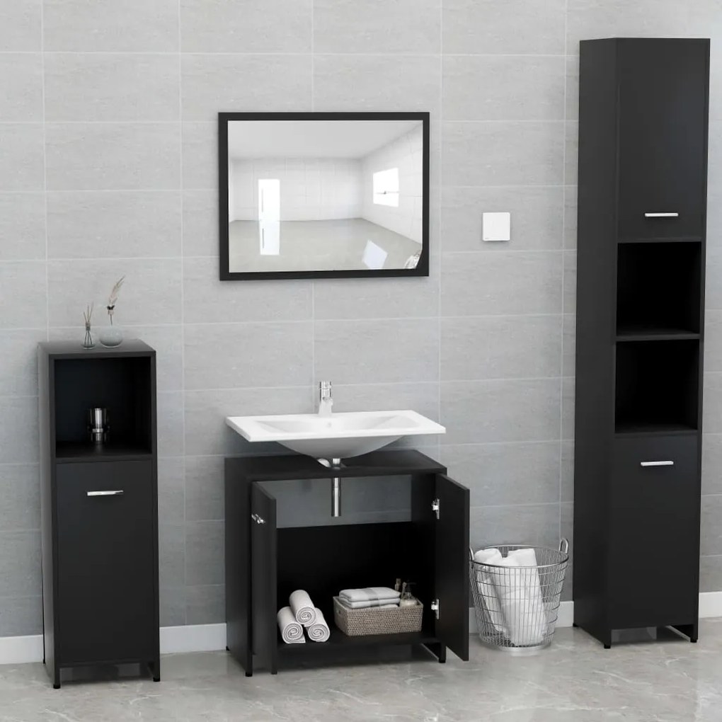 Conjunto de móveis casa de banho derivados de madeira preto