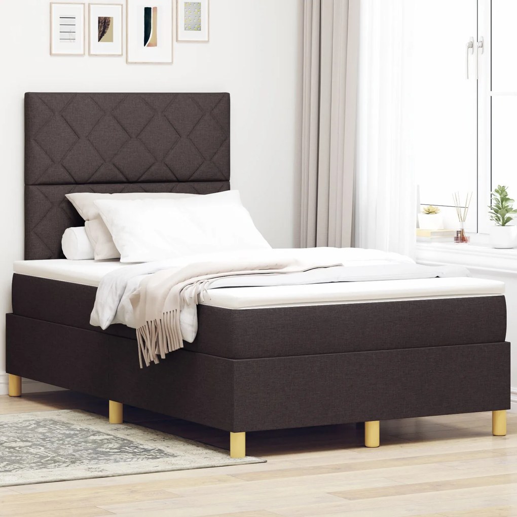 Cama Box Spring com Colchão Marrons Escuro 120x200 cm Tecido