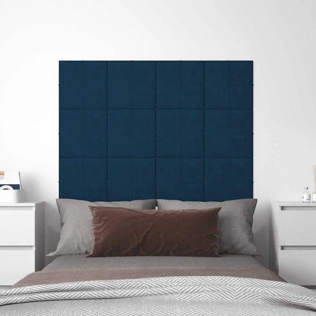 vidaXL Painel de parede 12 pcs 30x30 cm veludo 1,08 m² azul