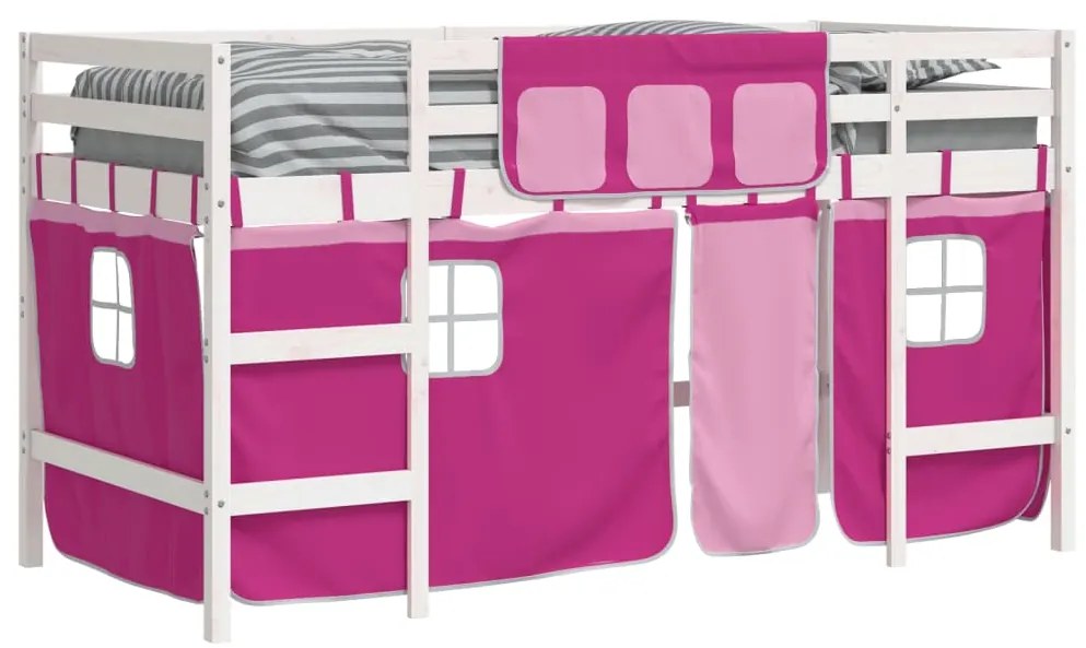Cama alta p/ criança c/ cortinas 90x190 cm pinho maciço rosa
