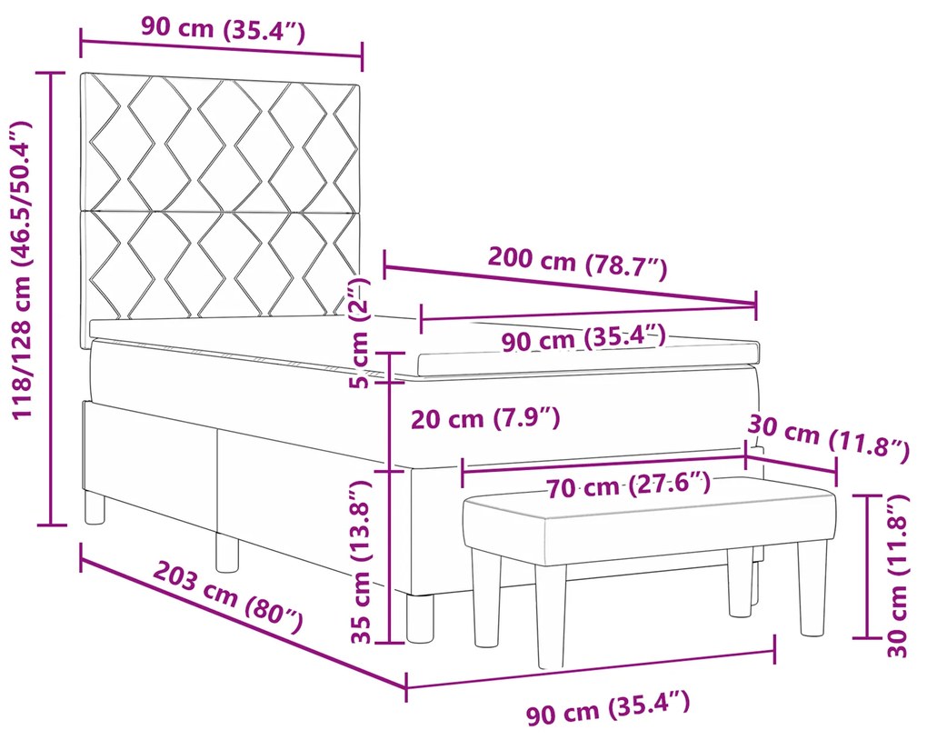 Cama Box com Colchão & Banco Marrom Escuro 90x200 cm Tecido