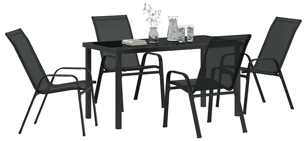 Conjunto de Jantar para Jardim com 5 Peças - Textilene Preto e Aço