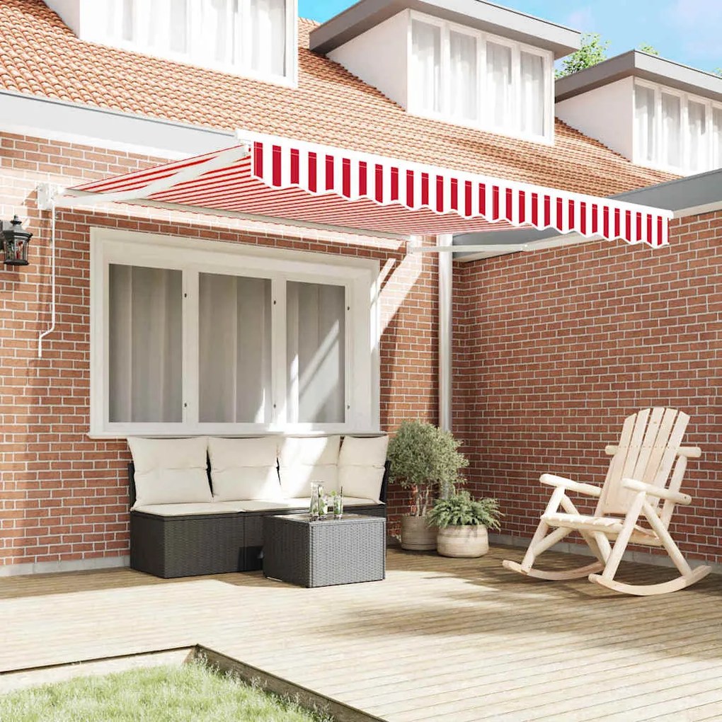Toldo retrátil automático listrado vermelho e branco 300 x 250 cm