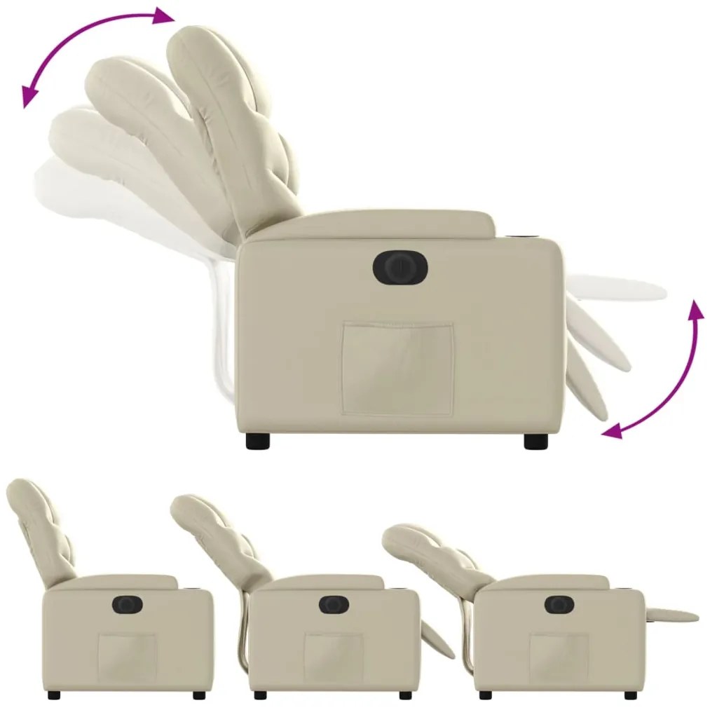 Poltrona reclinável elétrica couro artificial cor creme