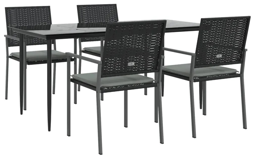 5 pcs conjunto de jantar p/ jardim c/ almofadões vime PE e aço