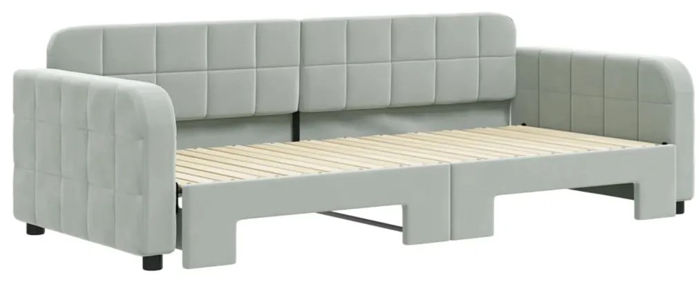Sofá-cama com gavetão 90x200 cm veludo cinzento-claro